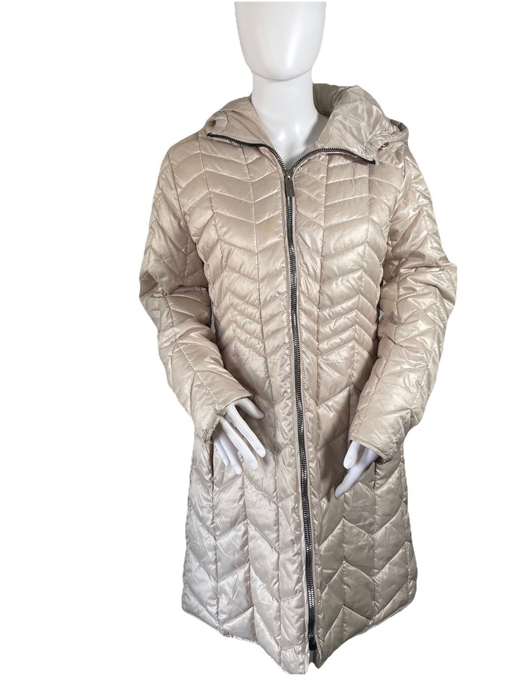 Kenneth Cole Hooded Puffer Coat Golden Size Large Winter Jacket/ Coat